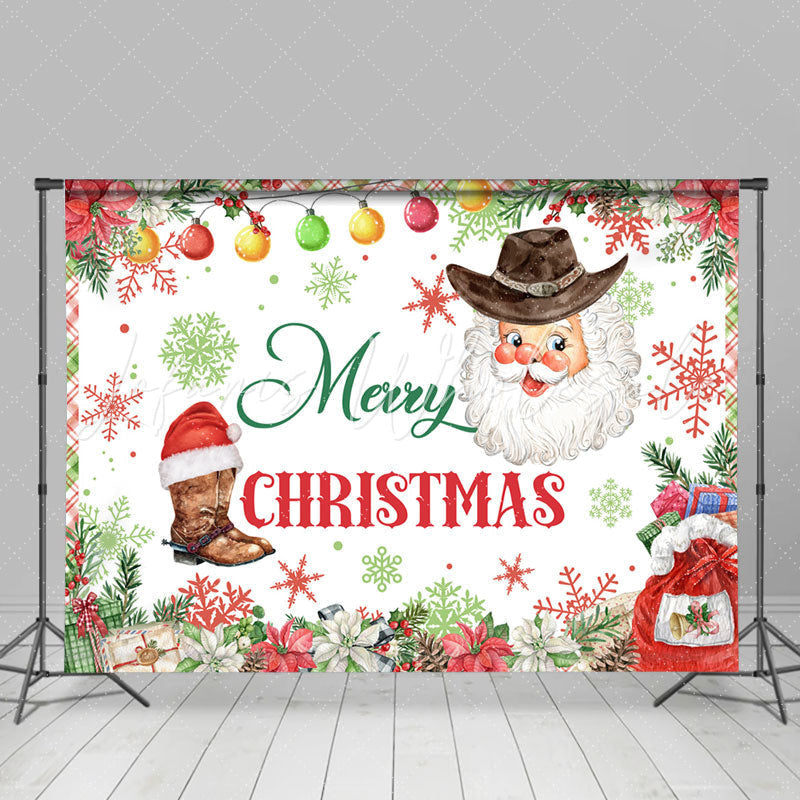 Lofaris Santa Snow Poinsettia Green Red Christmas Backdrop