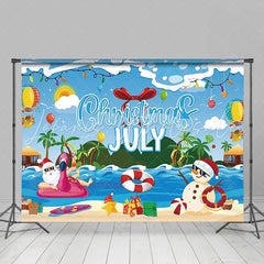 Lofaris Santa Snowman Pool Party Christmas In July Backdrop