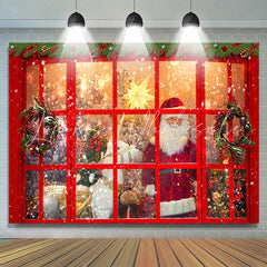 Lofaris Santa With Deer Beside The Window Christmas Backdrop