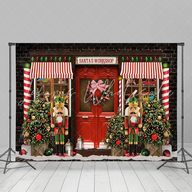 Lofaris Santas Workshop Red Door Christmas Trees Backdrop