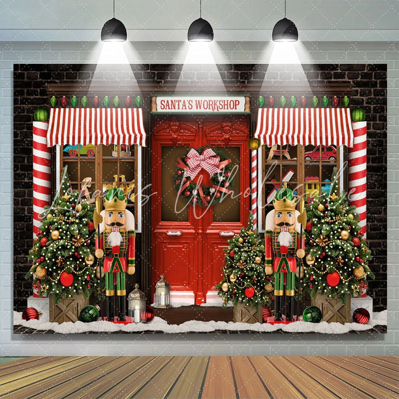 Lofaris Santas Workshop Red Door Christmas Trees Backdrop