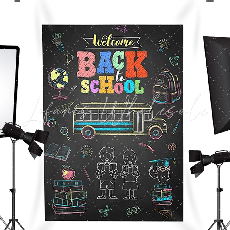 Lofaris School bus book chalk drawing back to school Backdrop