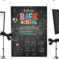 Lofaris School bus book chalk drawing back to school Backdrop