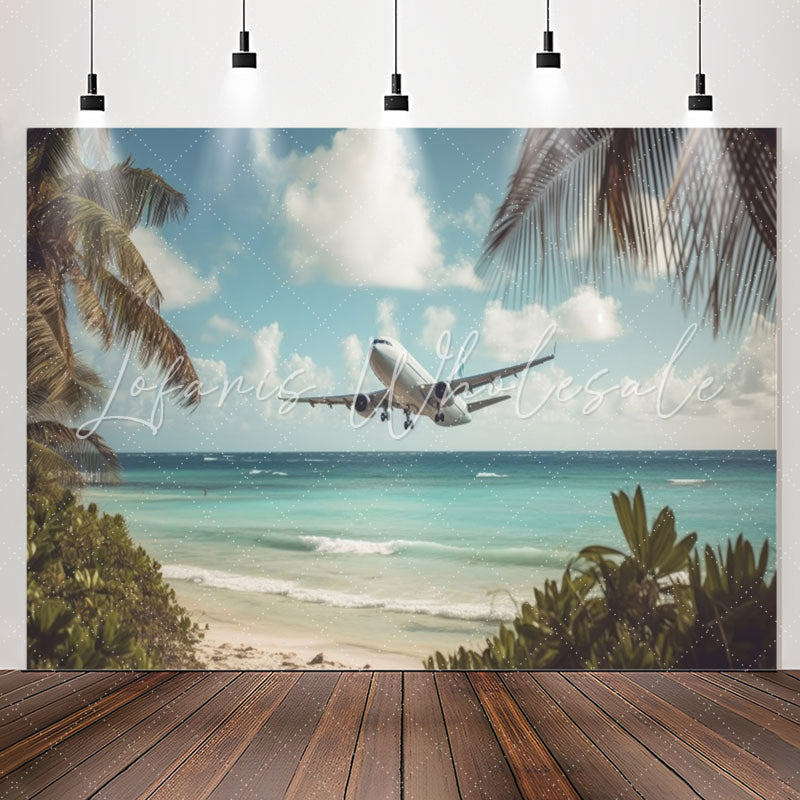 Lofaris Seaside Aeroplane Coconut Palm Birthday Backdrop
