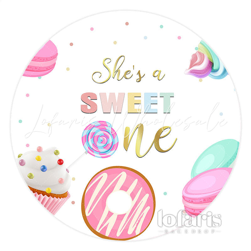 Lofaris Shes A Sweet One Candy Land Round Birthday Backdrop
