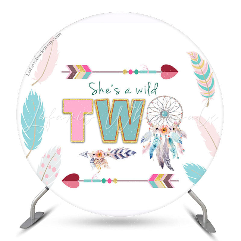 Lofaris Shes A Wild Two Dreamcatcher Round Birthday Backdrop
