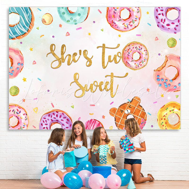 Lofaris Shes Two Sweet Color Donuts Birthday Backdrop for Girls