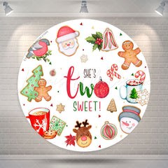 Lofaris Shes Two Sweet Round Christmas 2nd Birthday Backdrop