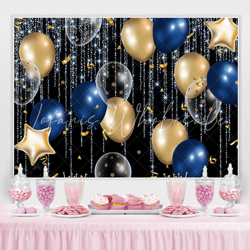 Lofaris Shiny Blue Lines With Balloons Celebration Backdrop