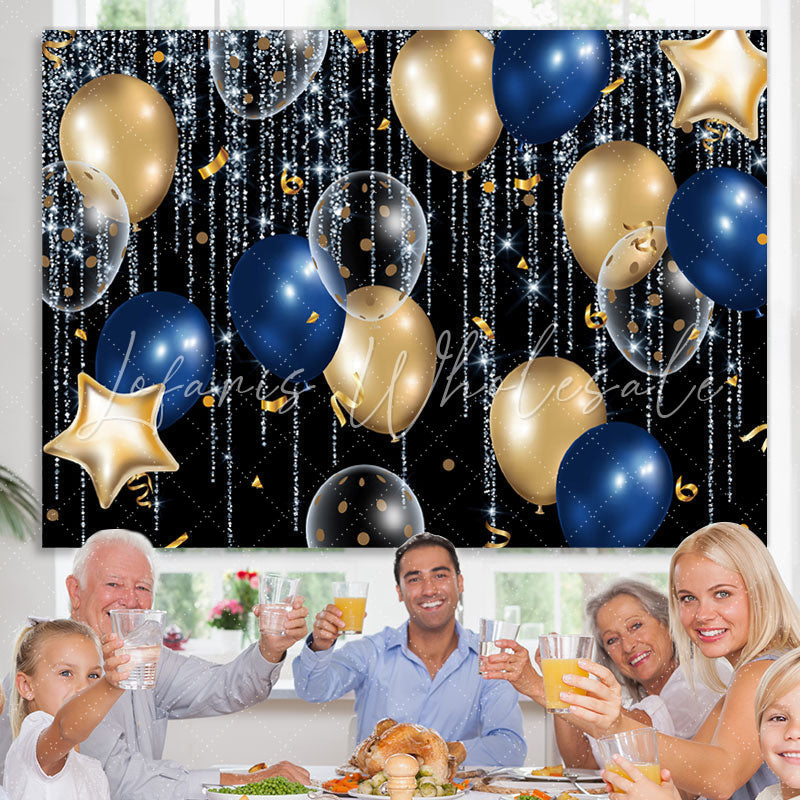 Lofaris Shiny Blue Lines With Balloons Celebration Backdrop