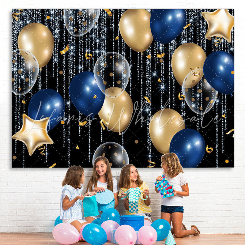 Lofaris Shiny Blue Lines With Balloons Celebration Backdrop