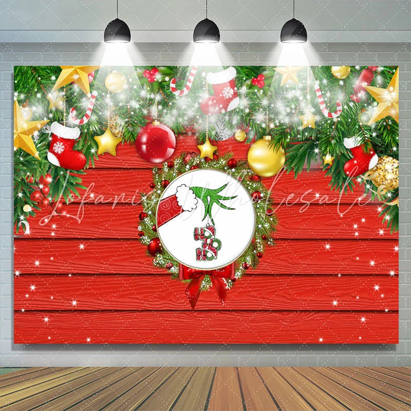 Lofaris Shiny Red Wooden Merry Christmas Wreath Holiday Backdrop