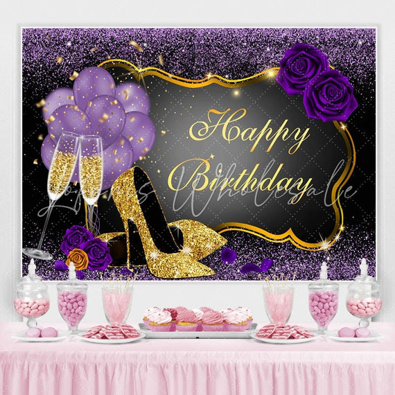 Circle Gold Glitter Carousel Pink Birthday Backdrop