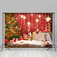 Lofaris Shiny Stars With Christmas Tree Gift Holiday Backdrop