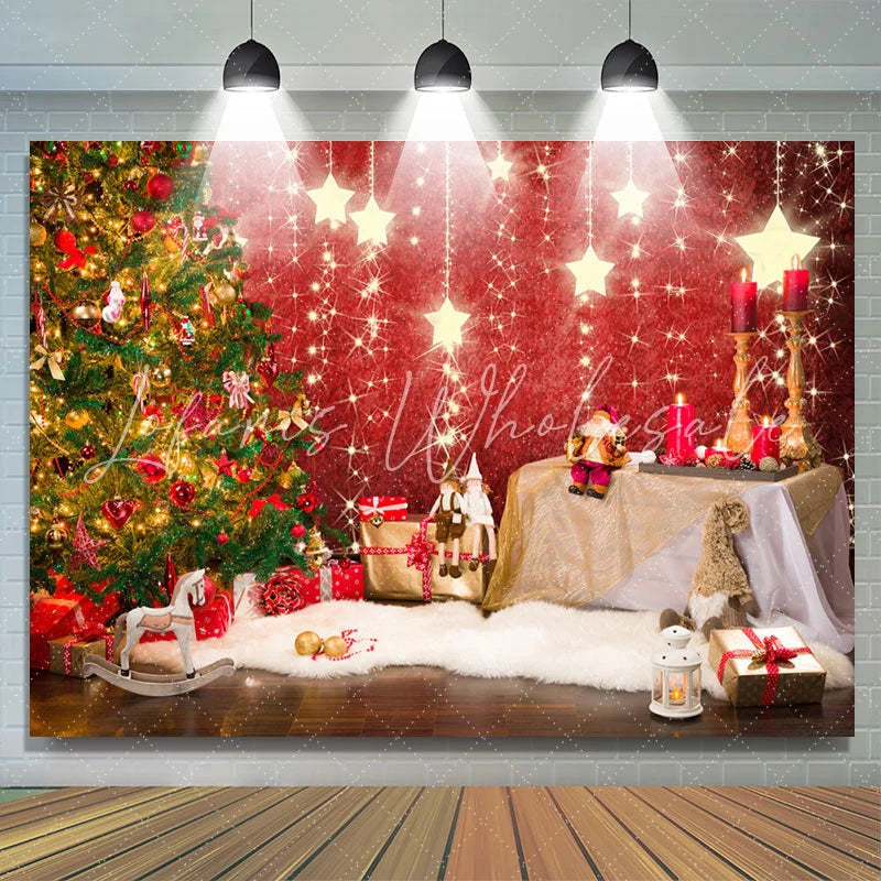 Lofaris Shiny Stars With Christmas Tree Gift Holiday Backdrop