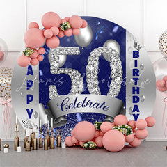 Lofaris Silver Diamond Balloons 50th Birthday Round Backdrop
