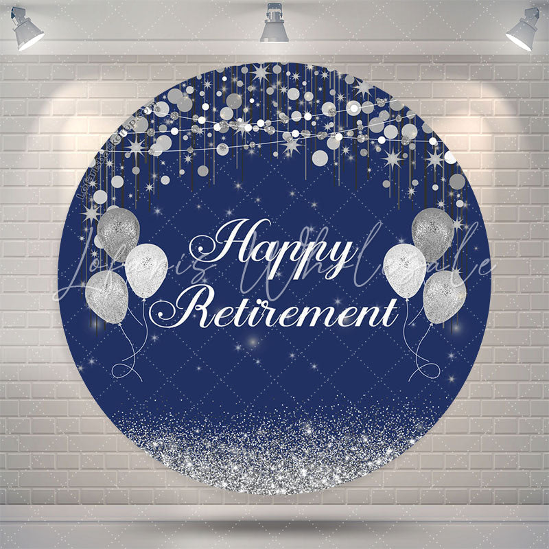 Lofaris Silver Glitter Bokeh Blue Round Retirement Backdrop