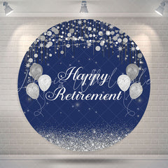 Lofaris Silver Glitter Bokeh Blue Round Retirement Backdrop