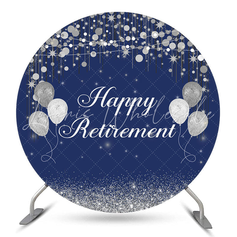 Lofaris Silver Glitter Bokeh Blue Round Retirement Backdrop