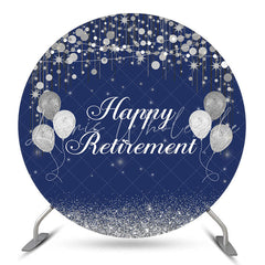 Lofaris Silver Glitter Bokeh Blue Round Retirement Backdrop