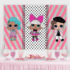 Lofaris Silver Glitter Little Girls Pink Happy Birthday Backdrop