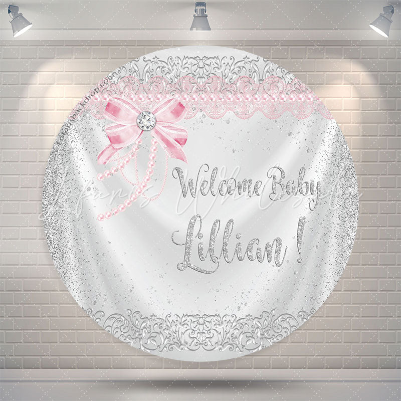 Lofaris Silver Glitter Pink Bowknot Girl Baby Shower Backdrop
