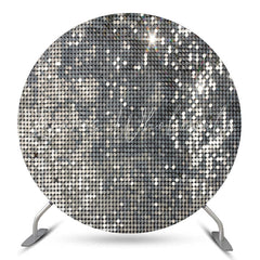 Lofaris Silver Lattice Glitter Round Birthday Party Backdrop