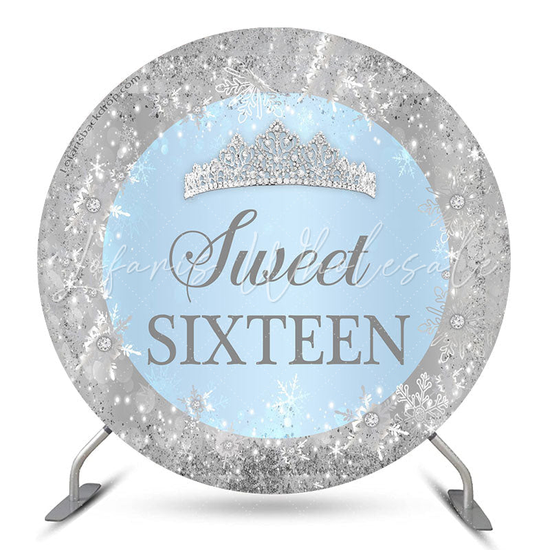 Lofaris Silver Sparkling Snowflake Round Sweet 16 Backdrop