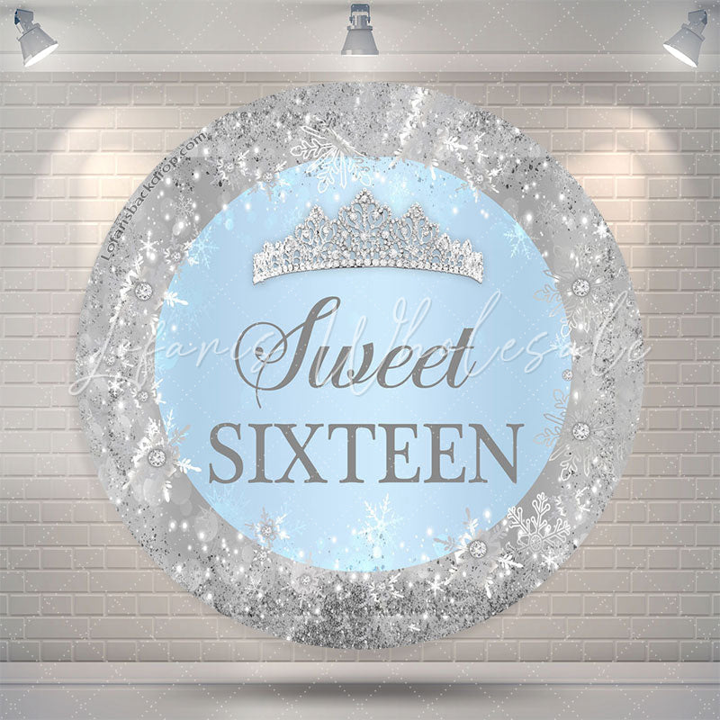 Lofaris Silver Sparkling Snowflake Round Sweet 16 Backdrop