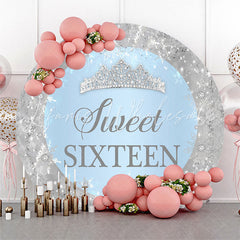 Lofaris Silver Sparkling Snowflake Round Sweet 16 Backdrop