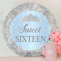 Lofaris Silver Sparkling Snowflake Round Sweet 16 Backdrop