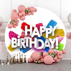 Lofaris Simple Colorful Happy Birthday Round Backdrop Cover