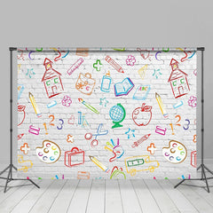 Lofaris Simple Lines White Brick Wall Back To School Backdrop