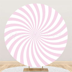 Lofaris Simple Pink White Stripe Happy Birthday Round Backdrop