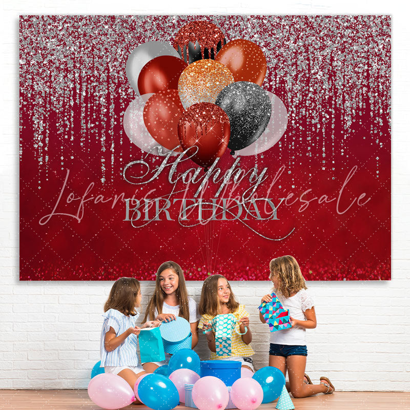 Lofaris Simple Red Glitter Balloon Happy Birthday Backdrop