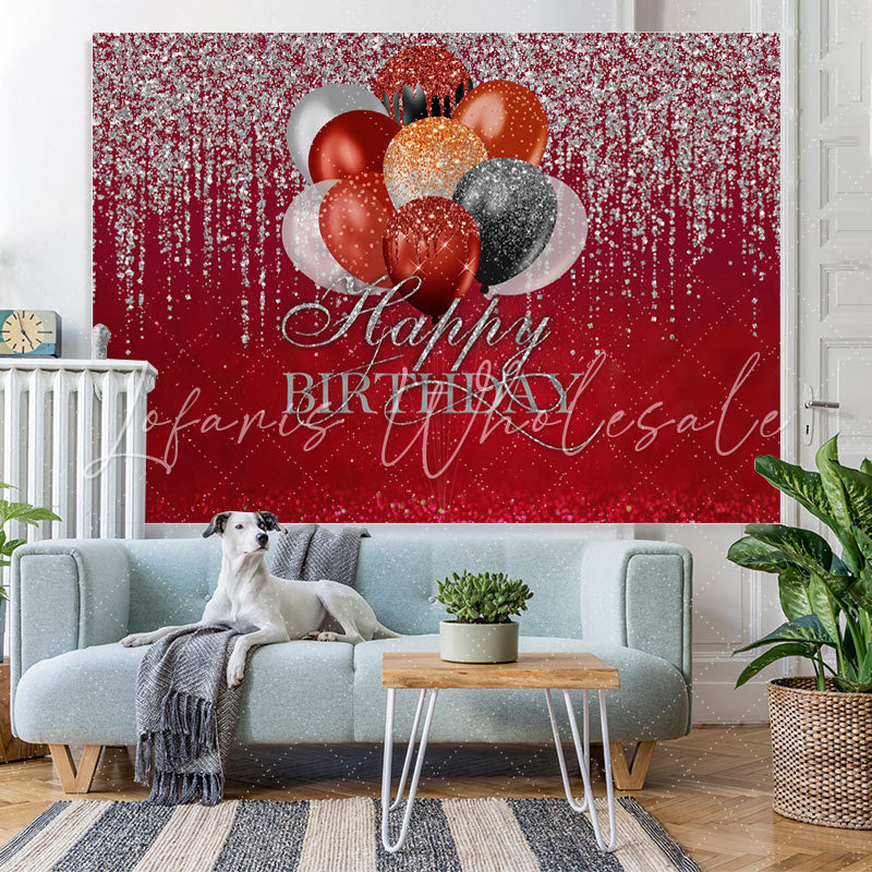 Lofaris Simple Red Glitter Balloon Happy Birthday Backdrop