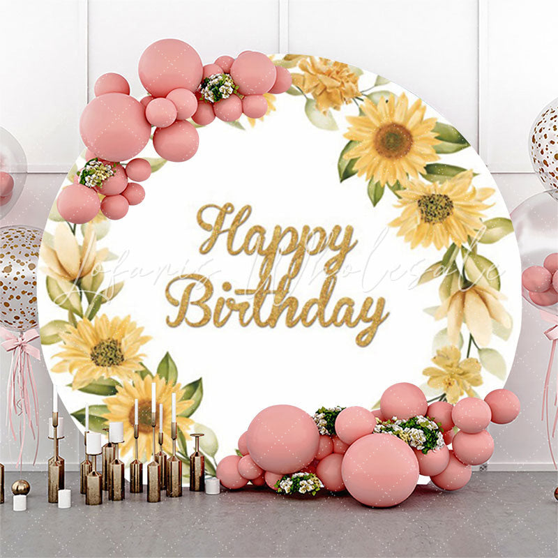 Lofaris Simple Sunflower Wreath White Round Birthday Backdrop