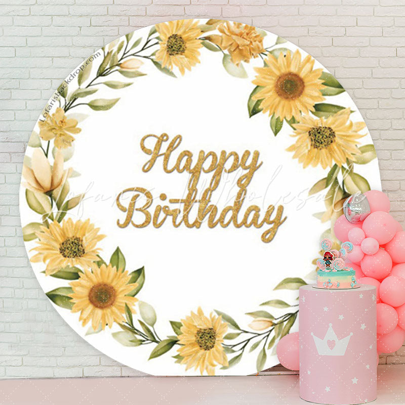 Lofaris Simple Sunflower Wreath White Round Birthday Backdrop