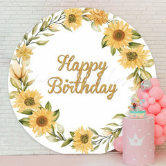 Lofaris Simple Sunflower Wreath White Round Birthday Backdrop