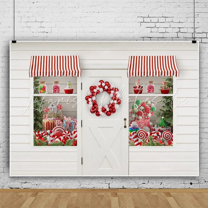 Lofaris Simple White Door With Balloon Wreath Christmas Themed Backdrop
