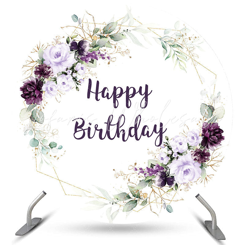 Lofaris Simple With Floral Round Happy Birthday Backdrop