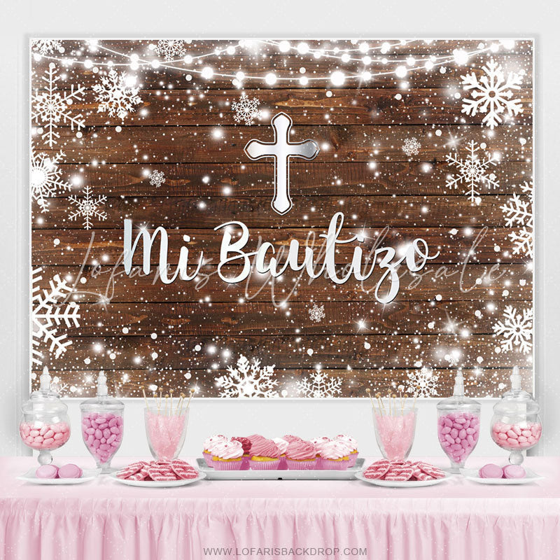 Lofaris Simple Wooden Snowflake Mi Bautizo Baptism Backdrop