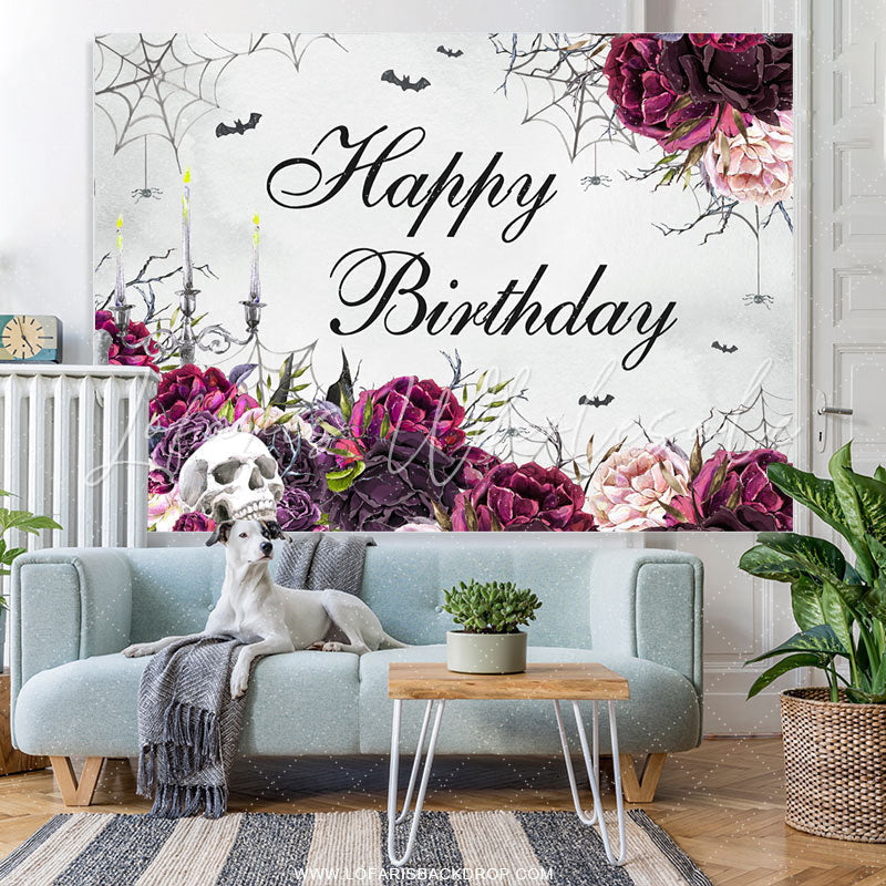 Lofaris Skull Rose And Bat Happy Birthday Party Backdrop Banner