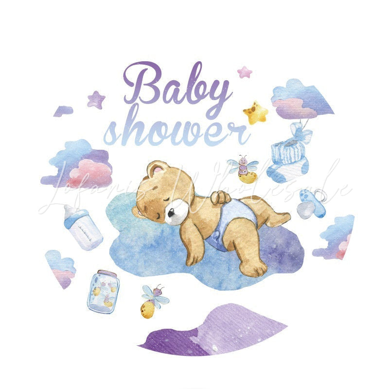 Lofaris Sleep On The Cloud Bear Circle Baby Shower Backdrop