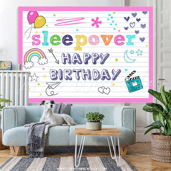 Lofaris Sleepover Happy Birthday Party Backdrops For Girls