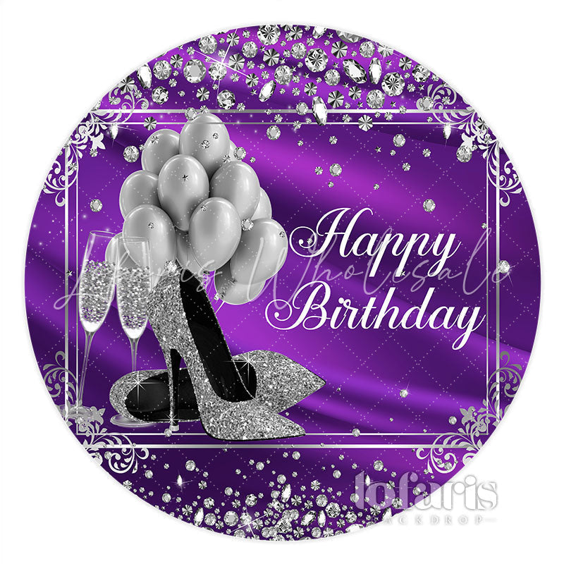 Lofaris Silver Balloon Diamonds Purple Birthday Circle Backdrop