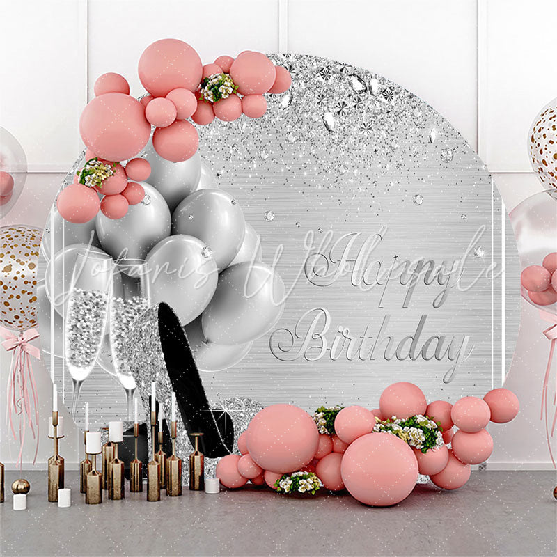 Lofaris Sliver Balloon Sparkling Round Birthday Backdrop