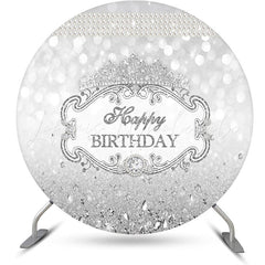 Lofaris Sliver Glitter Crown Pearl Round Birthday Backdrop
