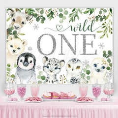 Lofaris Silver Glitter Green Wild One Animals Birthday Backdrop