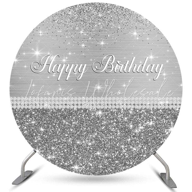 Lofaris Silver Grey Glitter Circle Happy Birthday Backdrop